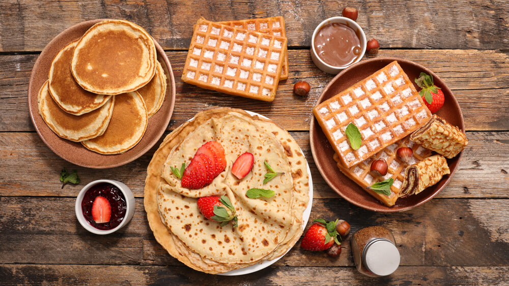 Delicious pancakes and waffles